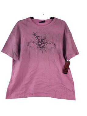Vitriol Rae Pink Dyed Graphic T-Shirt With Intricate Heart & Gothic Designs Sz S